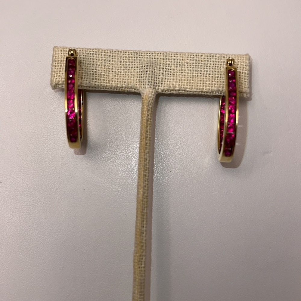 Ruby (Lab-Created) Oval Earrings With Double Rows… - image 2